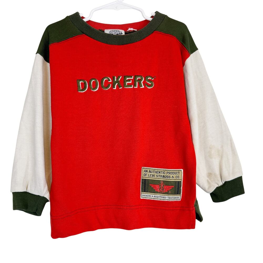 Vintage 90s Dockers Levi's Boys Sweatshirt Colorblock Red Green Gray - 6